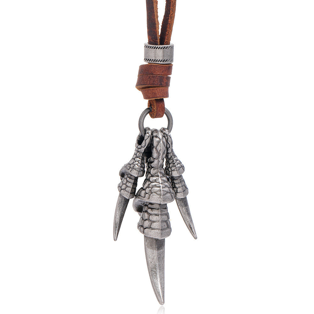 Men’s Tribal Claw Pendant Necklace – Alloy Paw Charm on Adjustable Rope Chain | Bold Statement Jewelry for Men