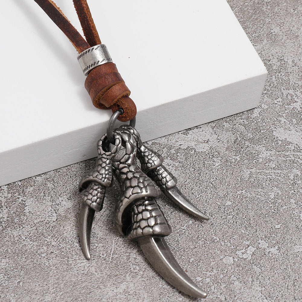 Men’s Tribal Claw Pendant Necklace – Alloy Paw Charm on Adjustable Rope Chain | Bold Statement Jewelry for Men