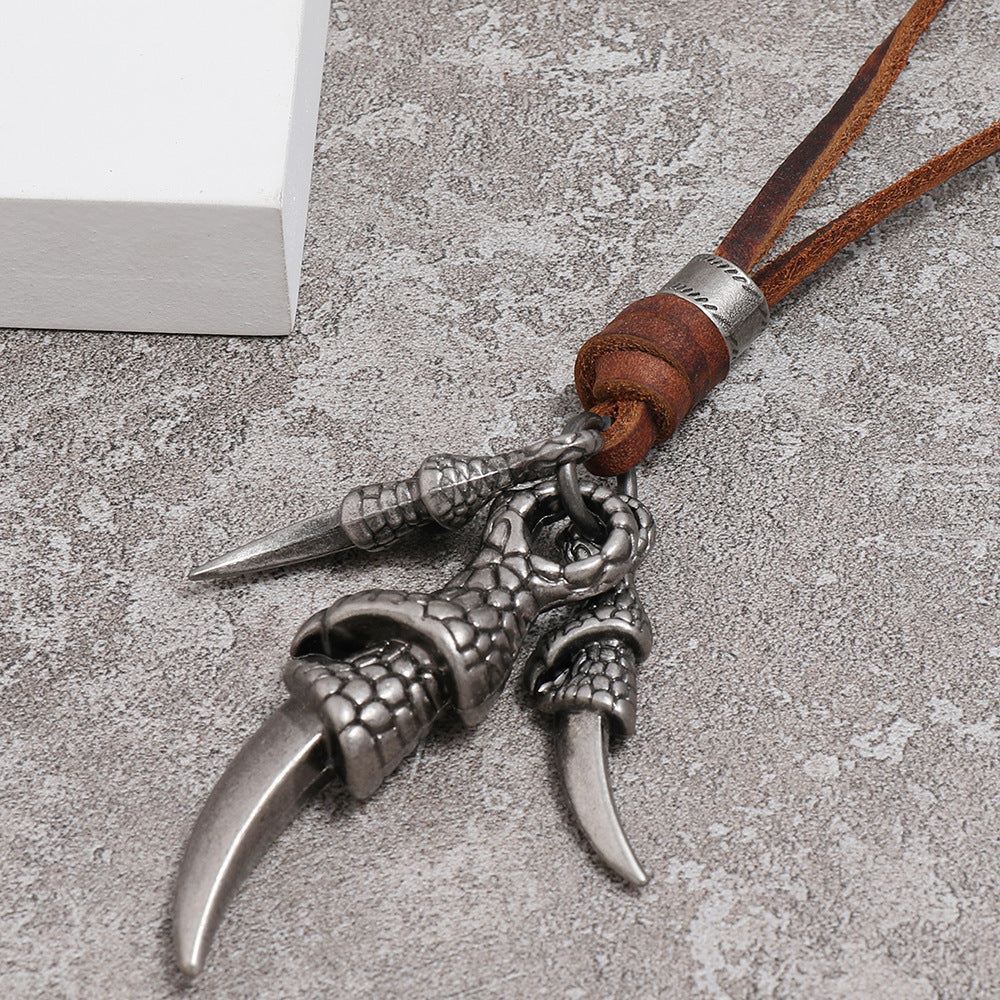 Men’s Tribal Claw Pendant Necklace – Alloy Paw Charm on Adjustable Rope Chain | Bold Statement Jewelry for Men