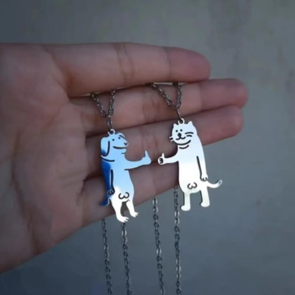 Cartoon Dog & Cat Necklace Set – Stainless Steel, Unisex, Hypoallergenic