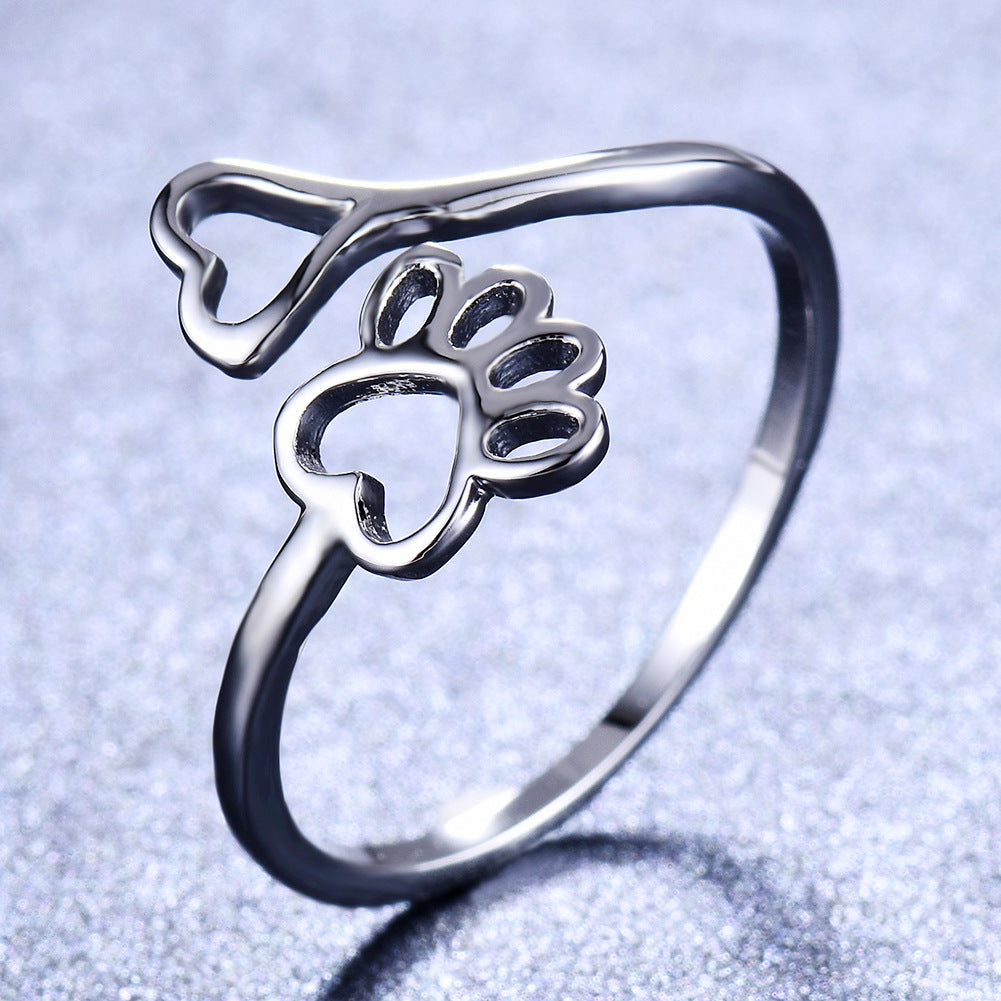 Dog Print Love Hollow Ring – Copper, Electroplated, Dog Lover Gift