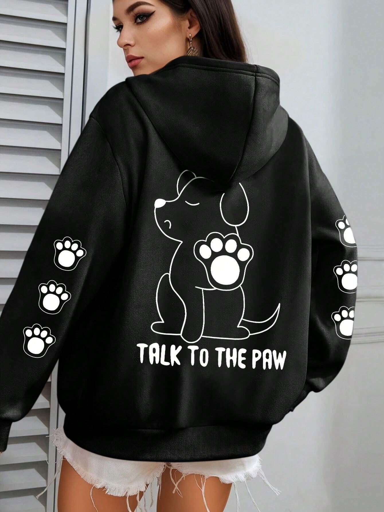Funny Dog Cartoon Printed Hoodie Women's Warm