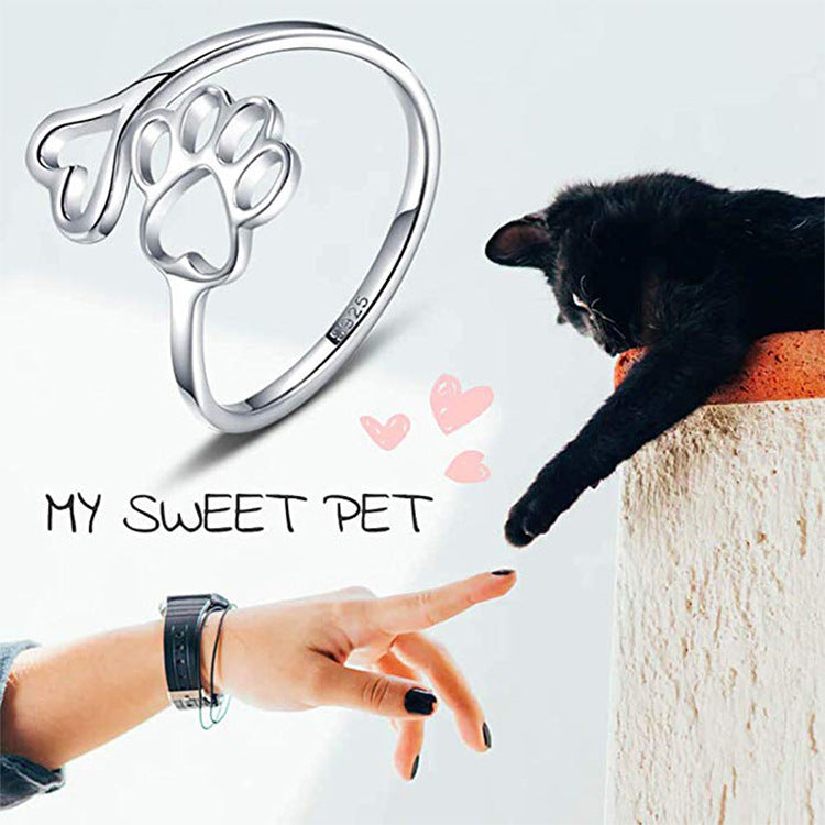 Dog Print Love Hollow Ring – Copper, Electroplated, Dog Lover Gift