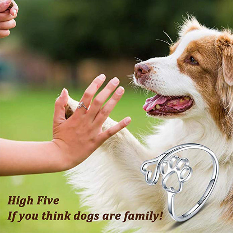 Dog Print Love Hollow Ring – Copper, Electroplated, Dog Lover Gift