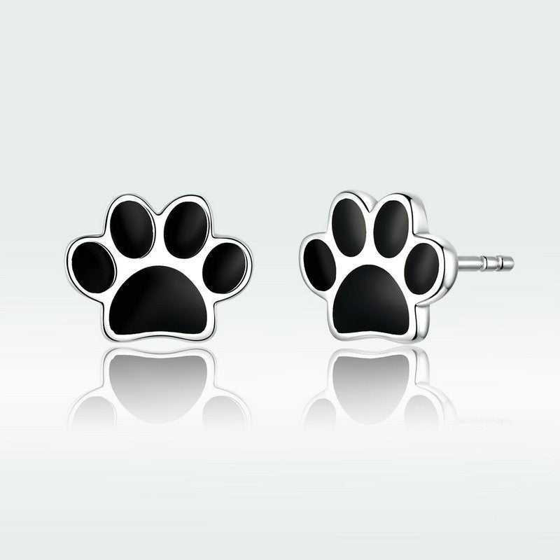 Sterling silver cute paw print earrings