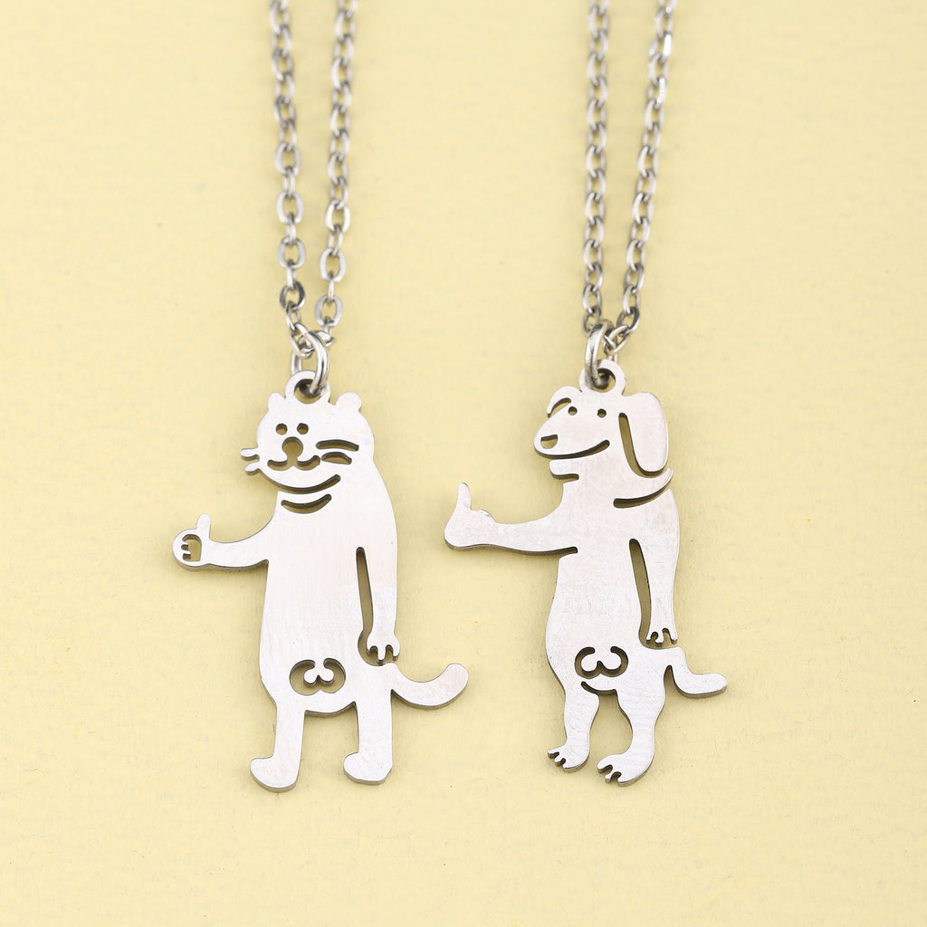 Cartoon Dog & Cat Necklace Set – Stainless Steel, Unisex, Hypoallergenic