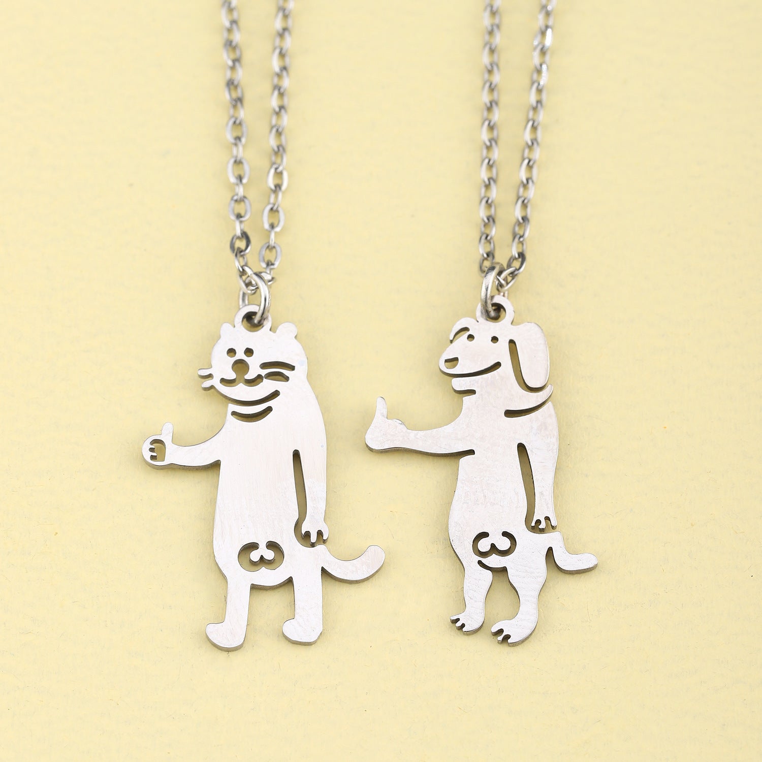 Cartoon Dog & Cat Necklace Set – Stainless Steel, Unisex, Hypoallergenic