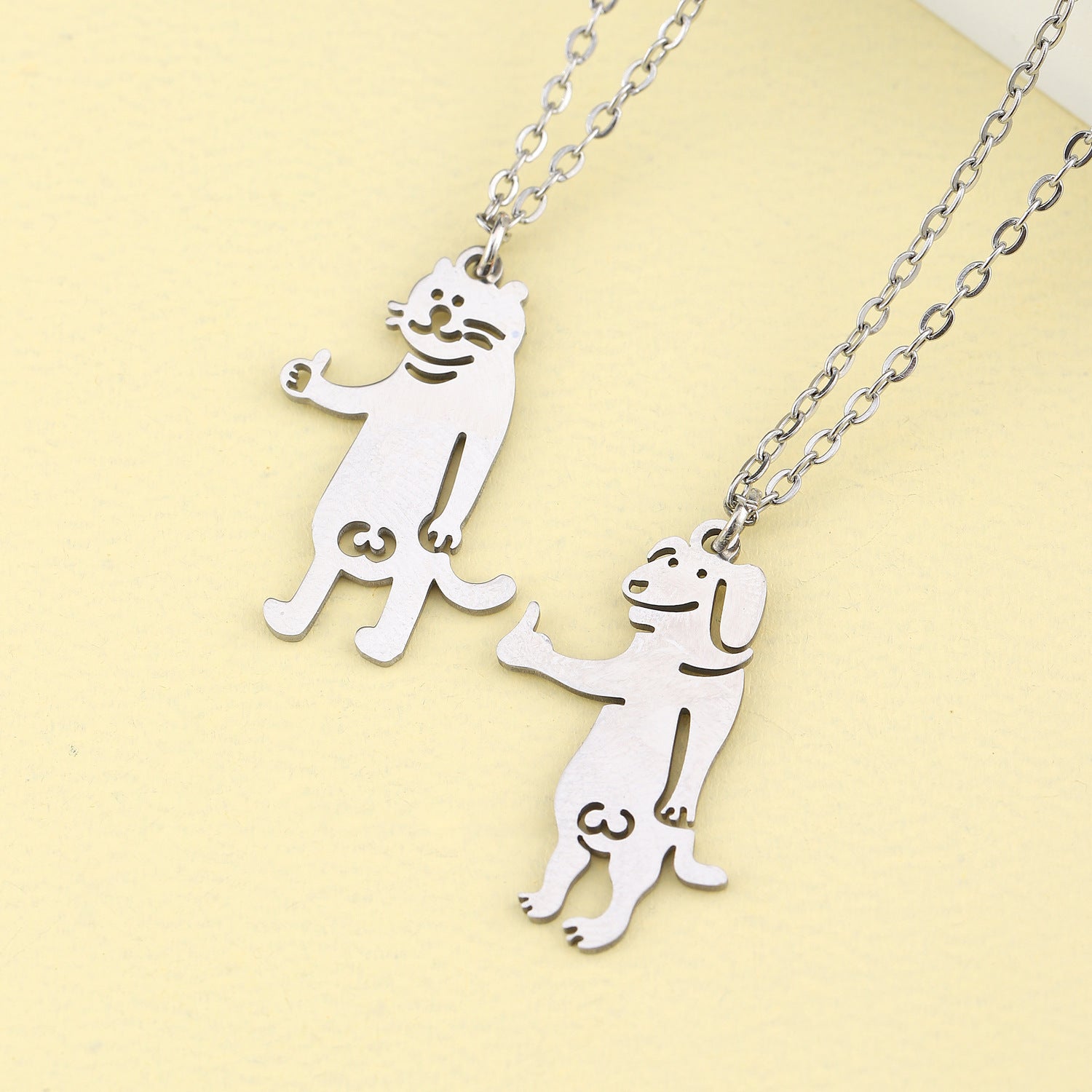 Cartoon Dog & Cat Necklace Set – Stainless Steel, Unisex, Hypoallergenic