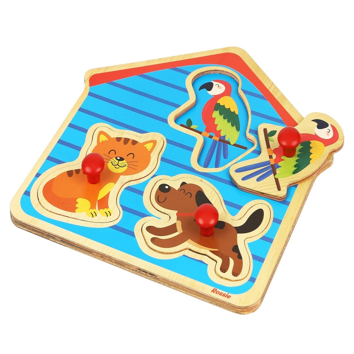 Wooden Pet Puzzle with Jumbo Handles – 3-Piece Montessori Baby Puzzle | Hand-Eye Coordination Toy (1+)