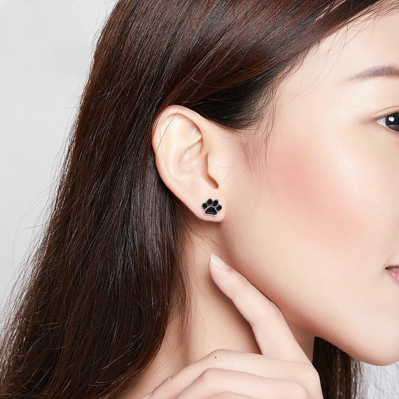 Sterling silver cute paw print earrings