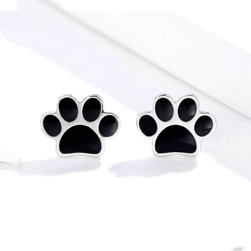 Sterling silver cute paw print earrings