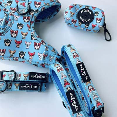 Blue Chihuahua Print Exclusive Small Dog Harness by My Chi and Me