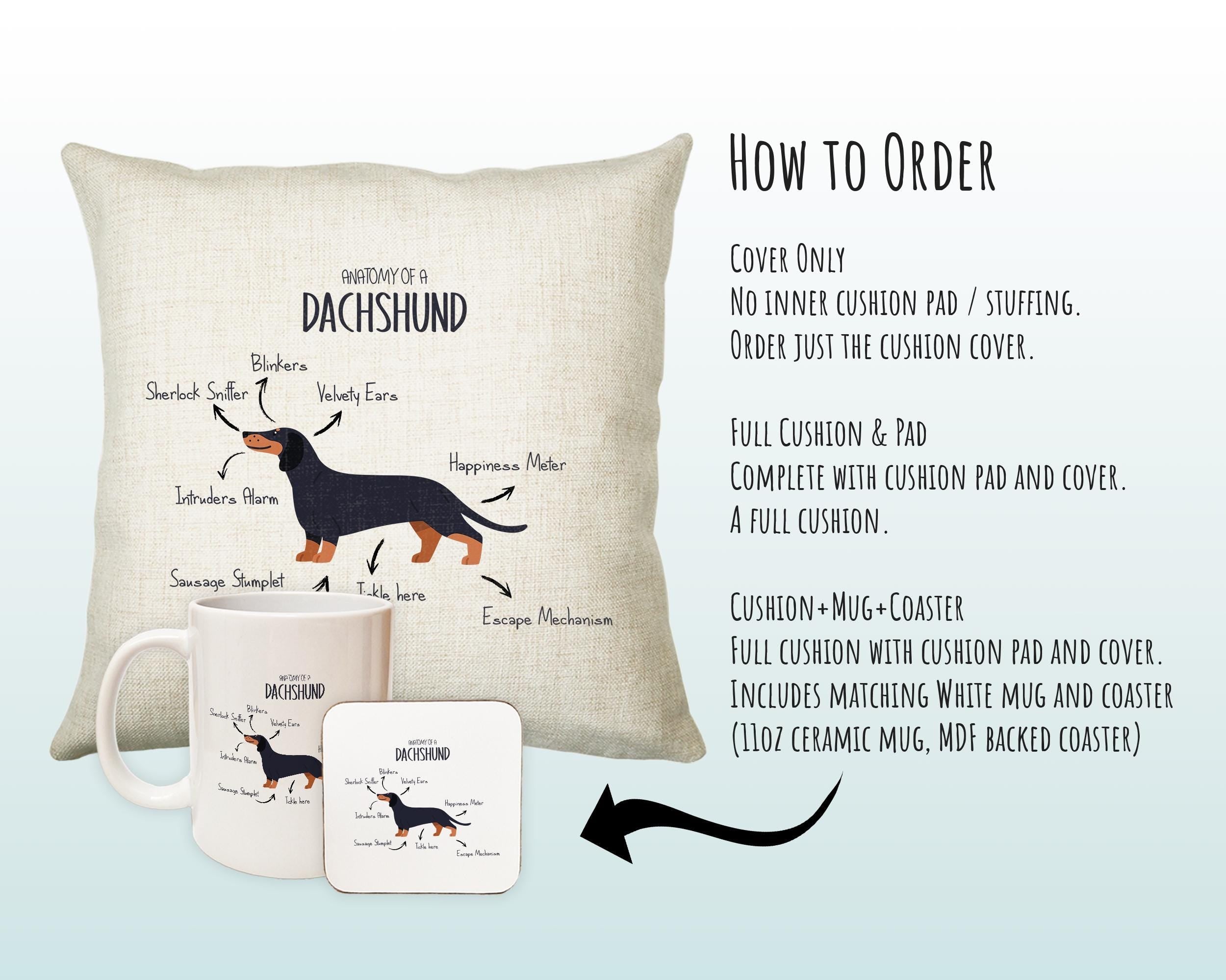 Anatomy of a Dachshund Funny Gift For Him Or Her Cushion Pillow Bedroom Decor CS416