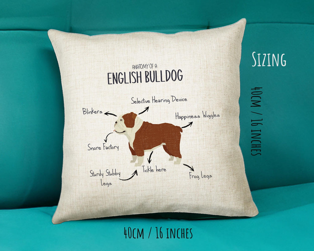 Anatomy of a English Bulldog Funny Gift For Him Or Her Cushion Pillow Bedroom Decor CS414
