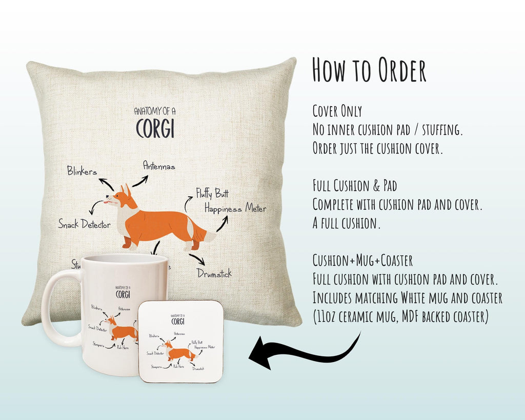 Anatomy of a Corgi Funny Gift For Him Or Her Cushion Pillow Bedroom Decor CS411