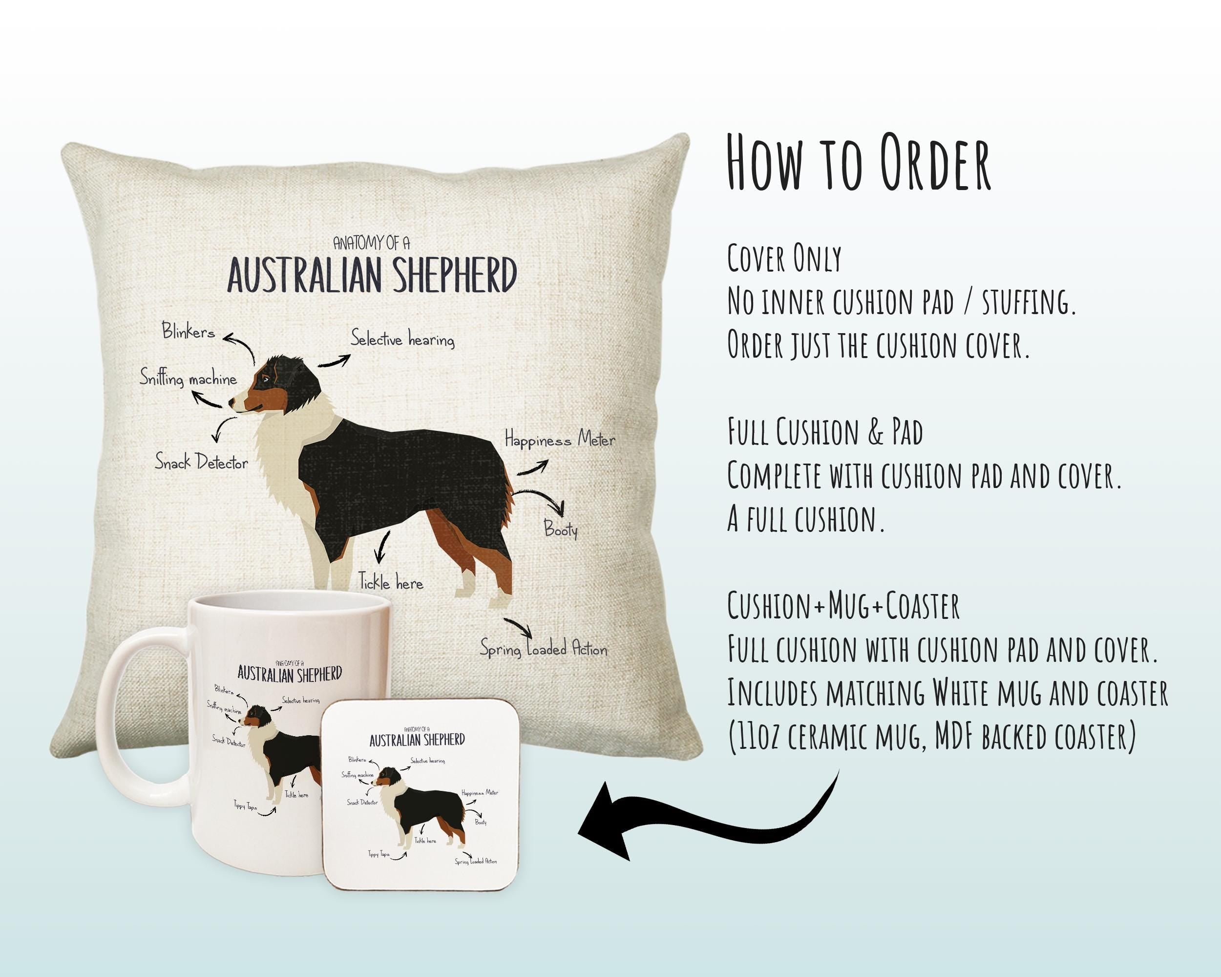 Anatomy of a Australian Shepherd Funny Gift For Him Or Her Cushion Pillow Bedroom Decor CS379