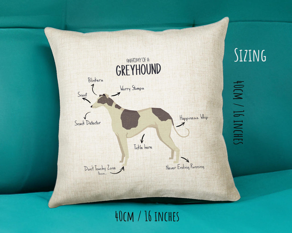 Anatomy of a Greyhound Funny Gift For Him Or Her Cushion Pillow Bedroom Decor CS376