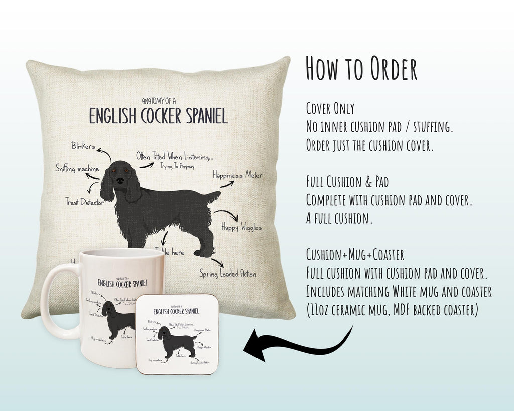 Anatomy of a English Cocker Spaniel Funny Gift For Him Or Her Cushion Pillow Bedroom Decor CS457
