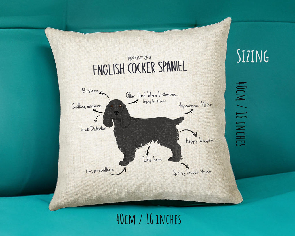 Anatomy of a English Cocker Spaniel Funny Gift For Him Or Her Cushion Pillow Bedroom Decor CS457