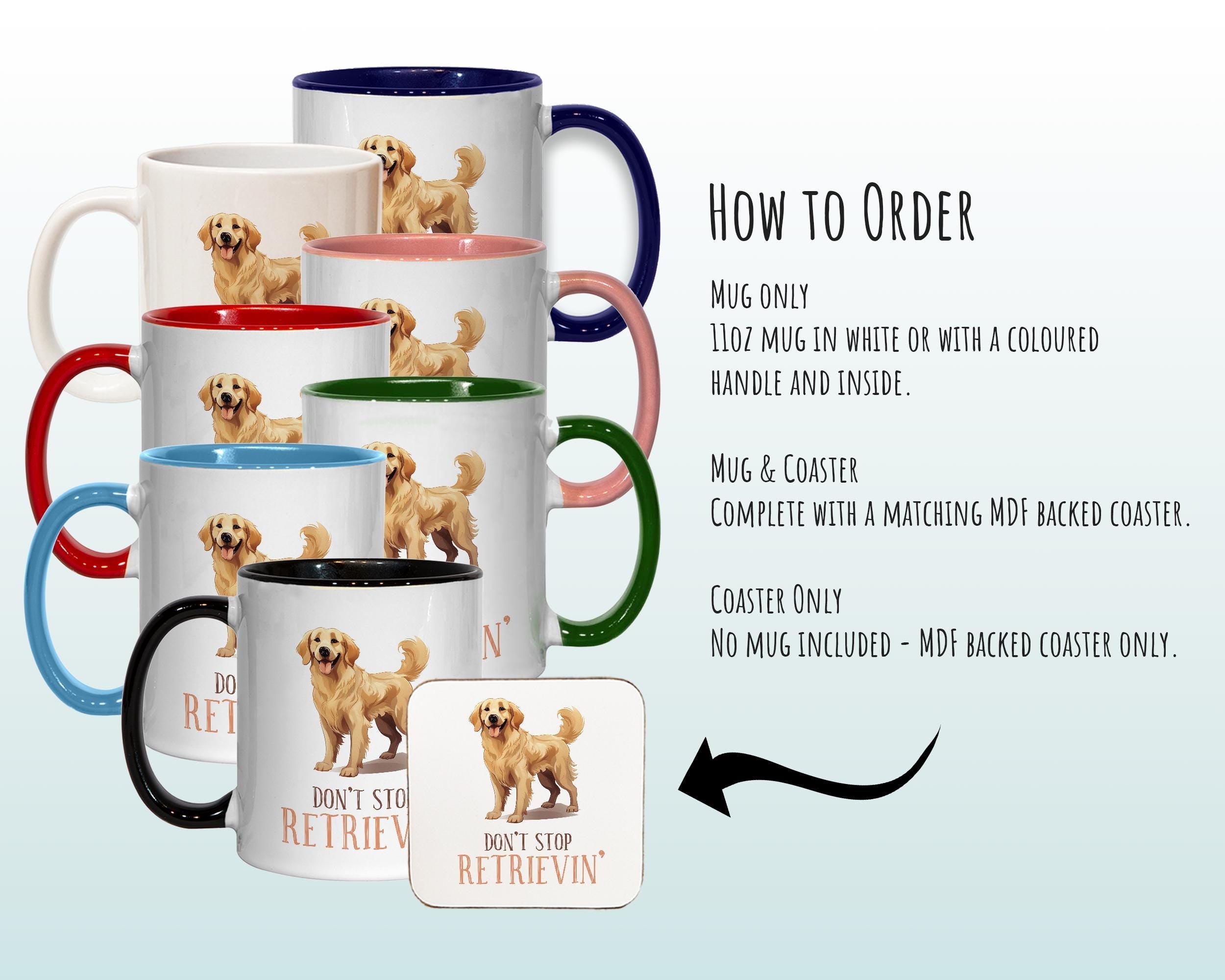 Golden Retriever Gift Mug - Ceramic Coffee Tea Chocolate Mug Coaster Golden Retriever Design for Dog Mum Dad Owner Secret Santa MG0902