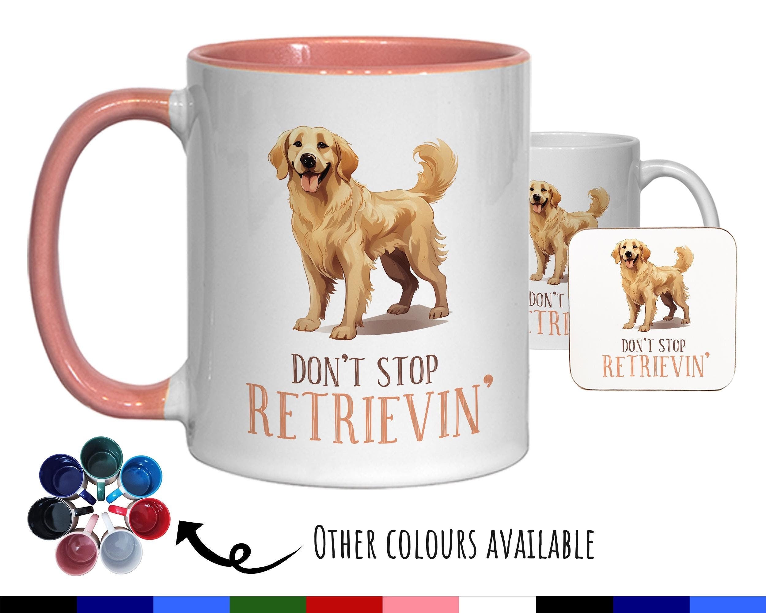 Golden Retriever Gift Mug - Ceramic Coffee Tea Chocolate Mug Coaster Golden Retriever Design for Dog Mum Dad Owner Secret Santa MG0902