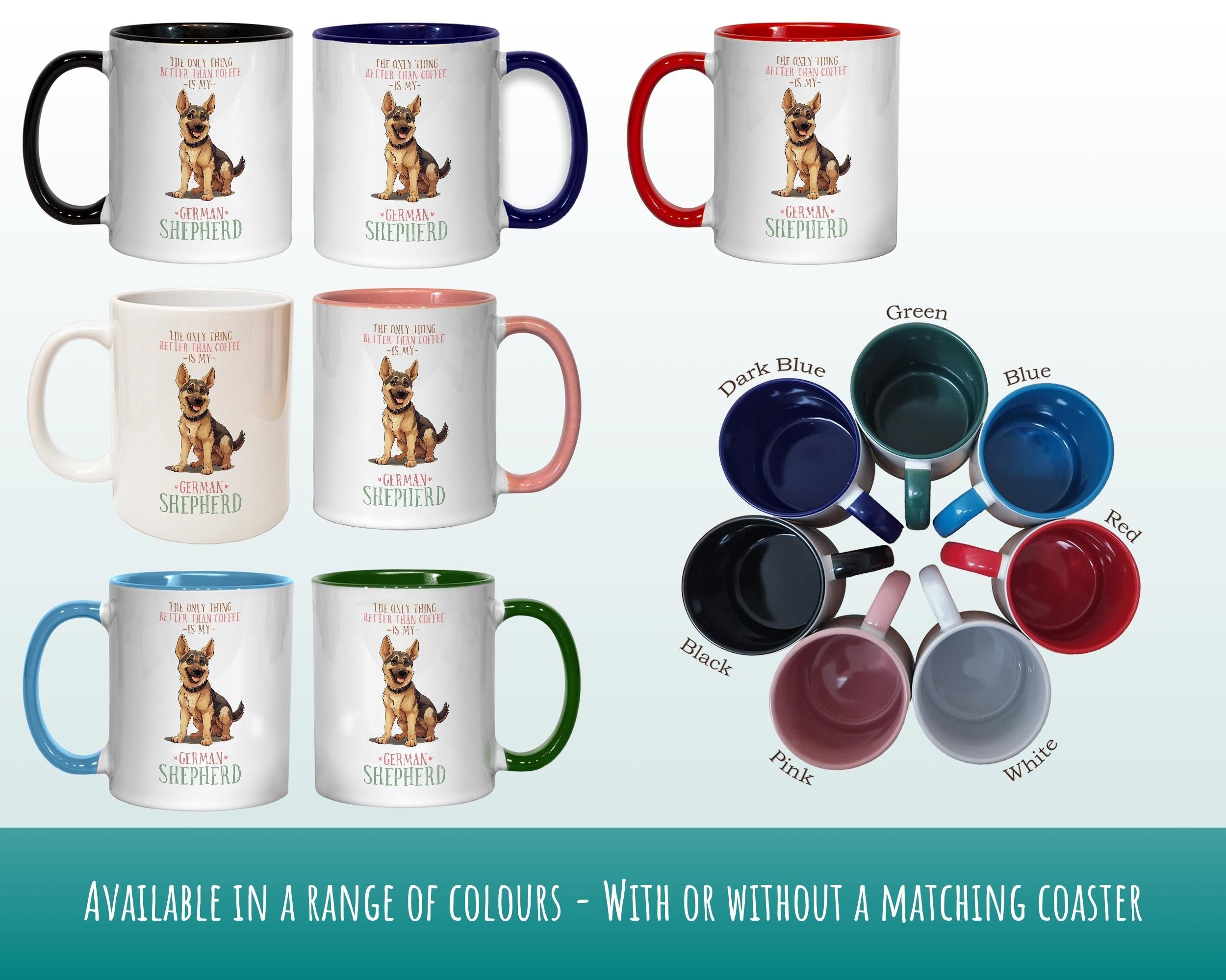 German Shepherd Gift Mug - Ceramic Coffee Tea Chocolate Mug Coaster Golden Retriever Design for Dog Mum Dad Owner Secret Santa MG0903