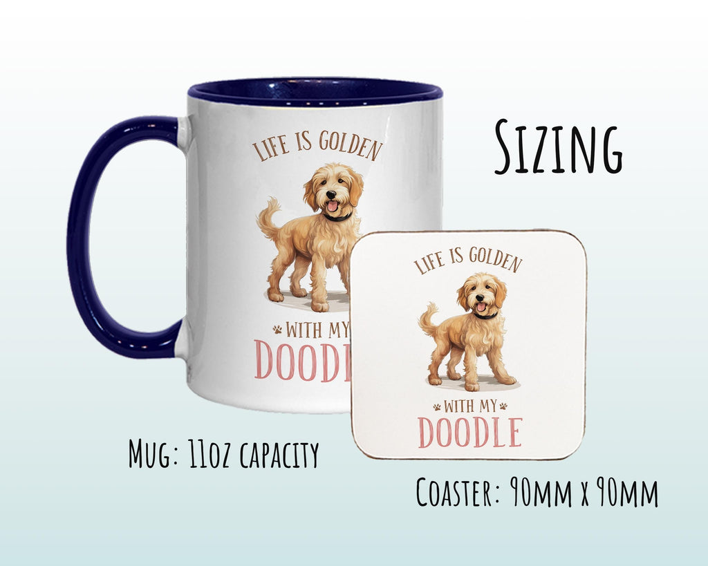 Golden Labradoodle Gift Mug - Ceramic Coffee Tea Chocolate Mug Coaster Golden Doodle Design for Dog Mum Dad Owner Secret Santa MG0904