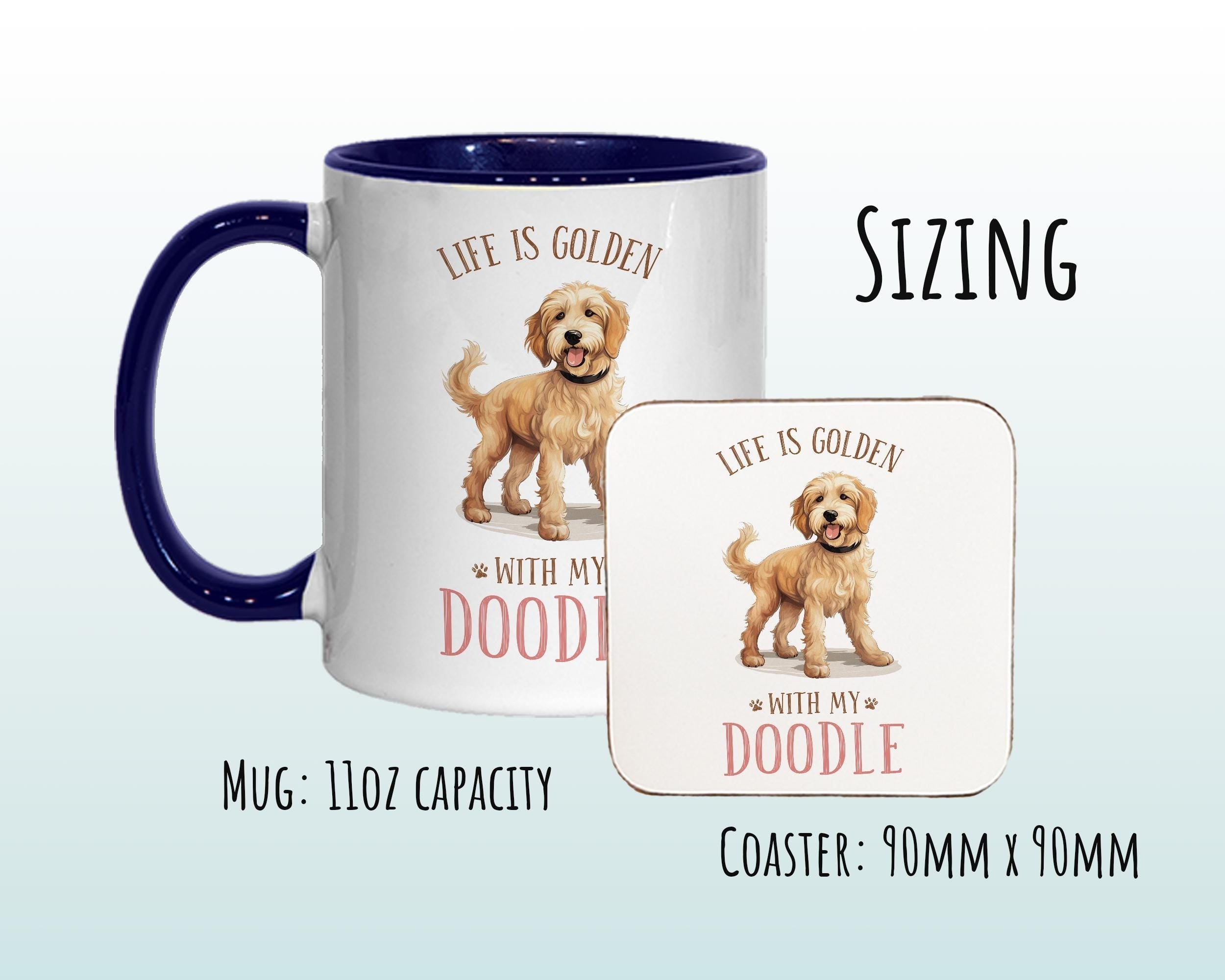 Golden Labradoodle Gift Mug - Ceramic Coffee Tea Chocolate Mug Coaster Golden Doodle Design for Dog Mum Dad Owner Secret Santa MG0904