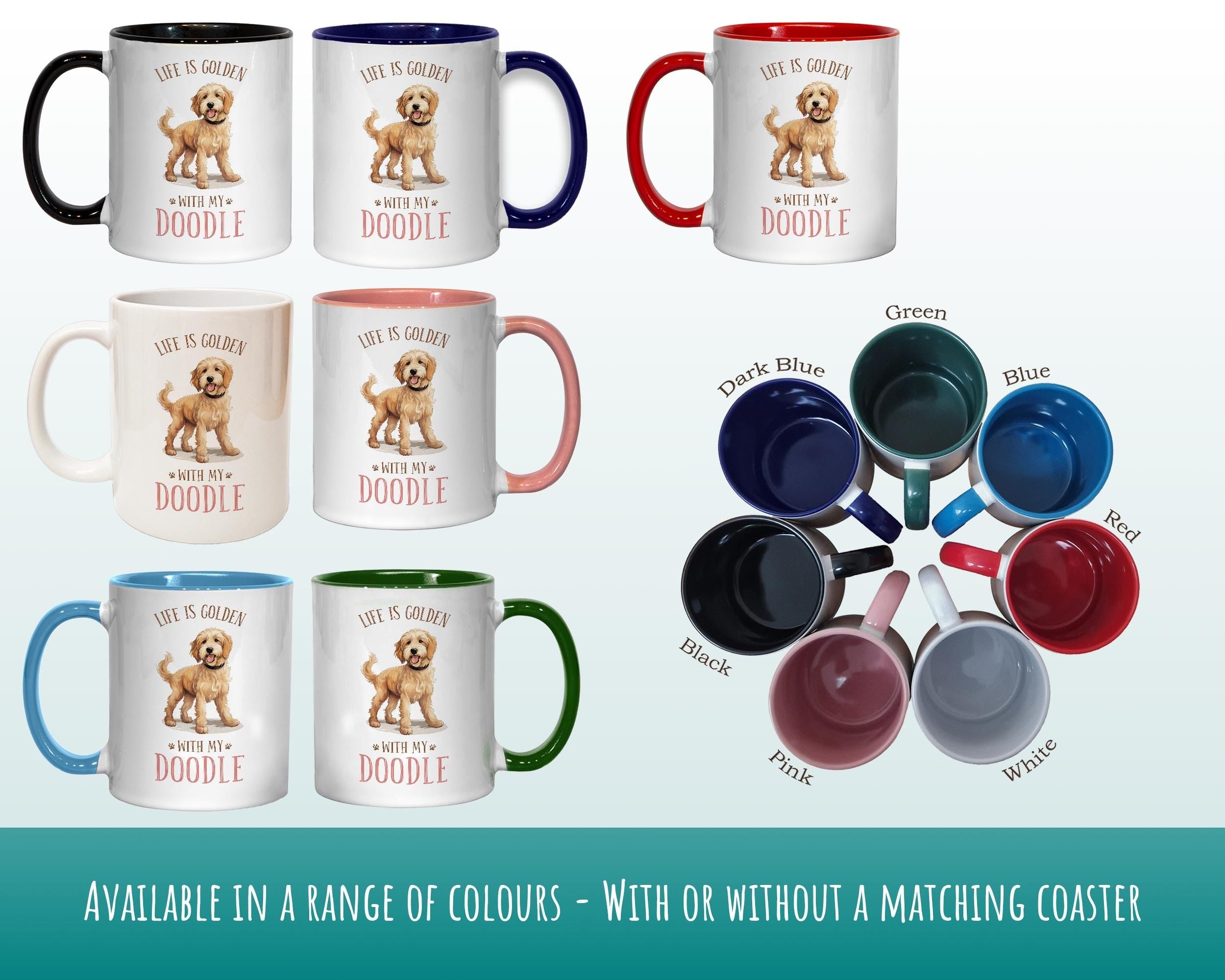 Golden Labradoodle Gift Mug - Ceramic Coffee Tea Chocolate Mug Coaster Golden Doodle Design for Dog Mum Dad Owner Secret Santa MG0904