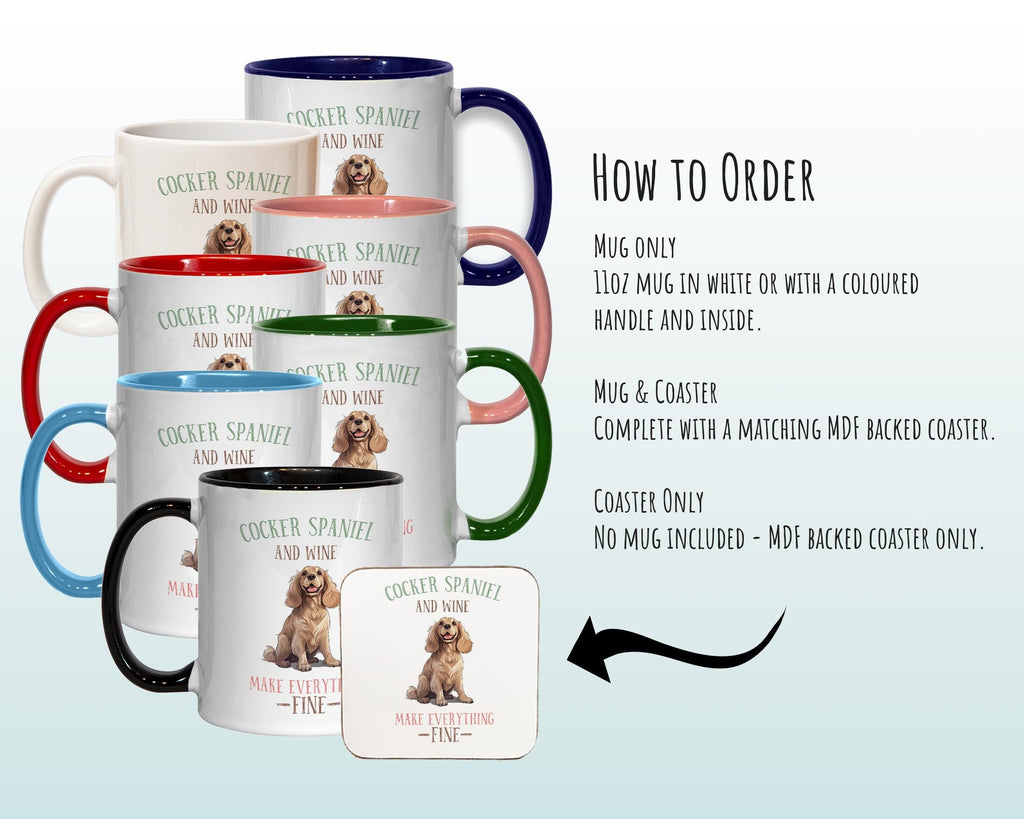 Cocker Spaniel Gift Mug - Ceramic Coffee Tea Chocolate Mug Coaster - English Spaniel Design for Dog Mum Dad Owner Secret Santa Gift MG0906
