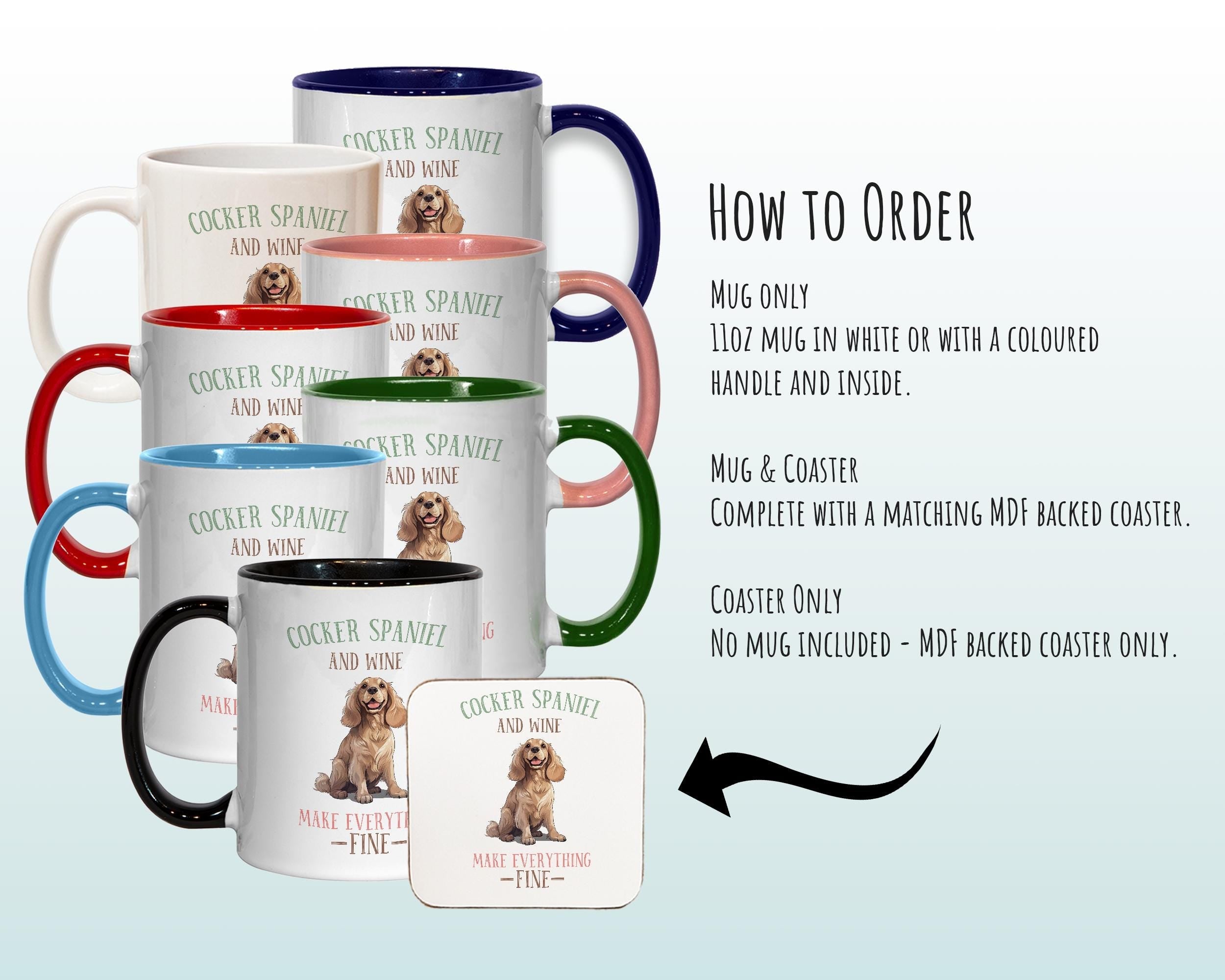 Cocker Spaniel Gift Mug - Ceramic Coffee Tea Chocolate Mug Coaster - English Spaniel Design for Dog Mum Dad Owner Secret Santa Gift MG0906