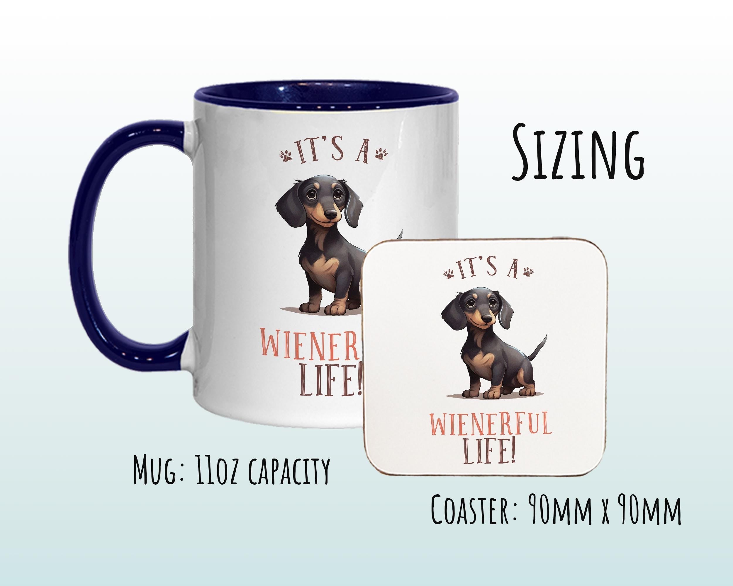 Dachshund Gift Mug - Ceramic Coffee Tea Chocolate Mug Coaster - Sausage Dog Daxy Design for Dog Mum Dad Owner Secret Santa Gift MG0909