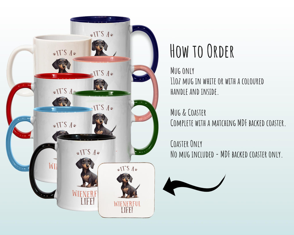 Dachshund Gift Mug - Ceramic Coffee Tea Chocolate Mug Coaster - Sausage Dog Daxy Design for Dog Mum Dad Owner Secret Santa Gift MG0909