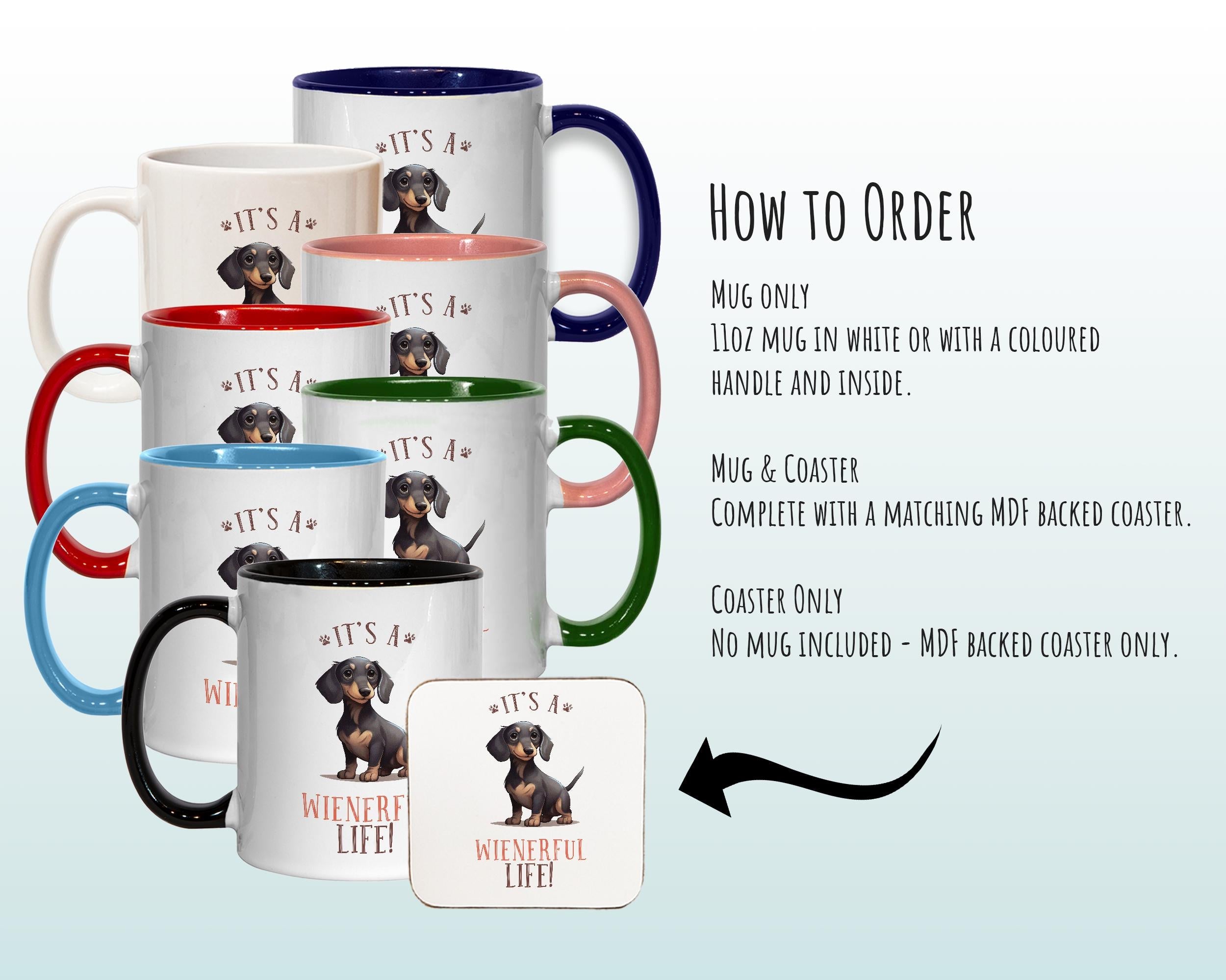 Dachshund Gift Mug - Ceramic Coffee Tea Chocolate Mug Coaster - Sausage Dog Daxy Design for Dog Mum Dad Owner Secret Santa Gift MG0909
