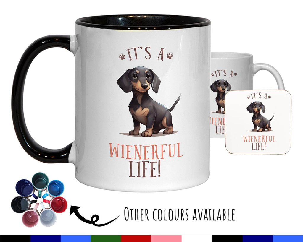 Dachshund Gift Mug - Ceramic Coffee Tea Chocolate Mug Coaster - Sausage Dog Daxy Design for Dog Mum Dad Owner Secret Santa Gift MG0909