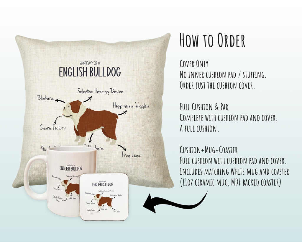 Anatomy of a English Bulldog Funny Gift For Him Or Her Cushion Pillow Bedroom Decor CS414