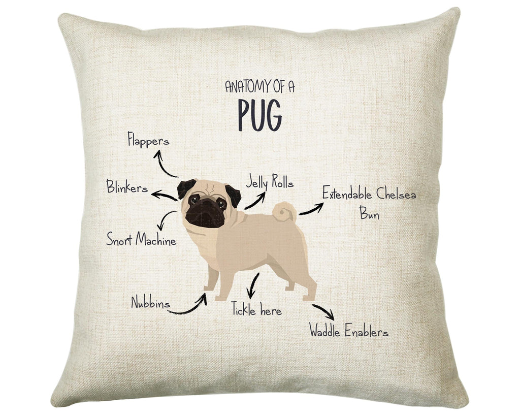 Anatomy of a Pug Funny Gift For Him Or Her Cushion Pillow Bedroom Decor CS409