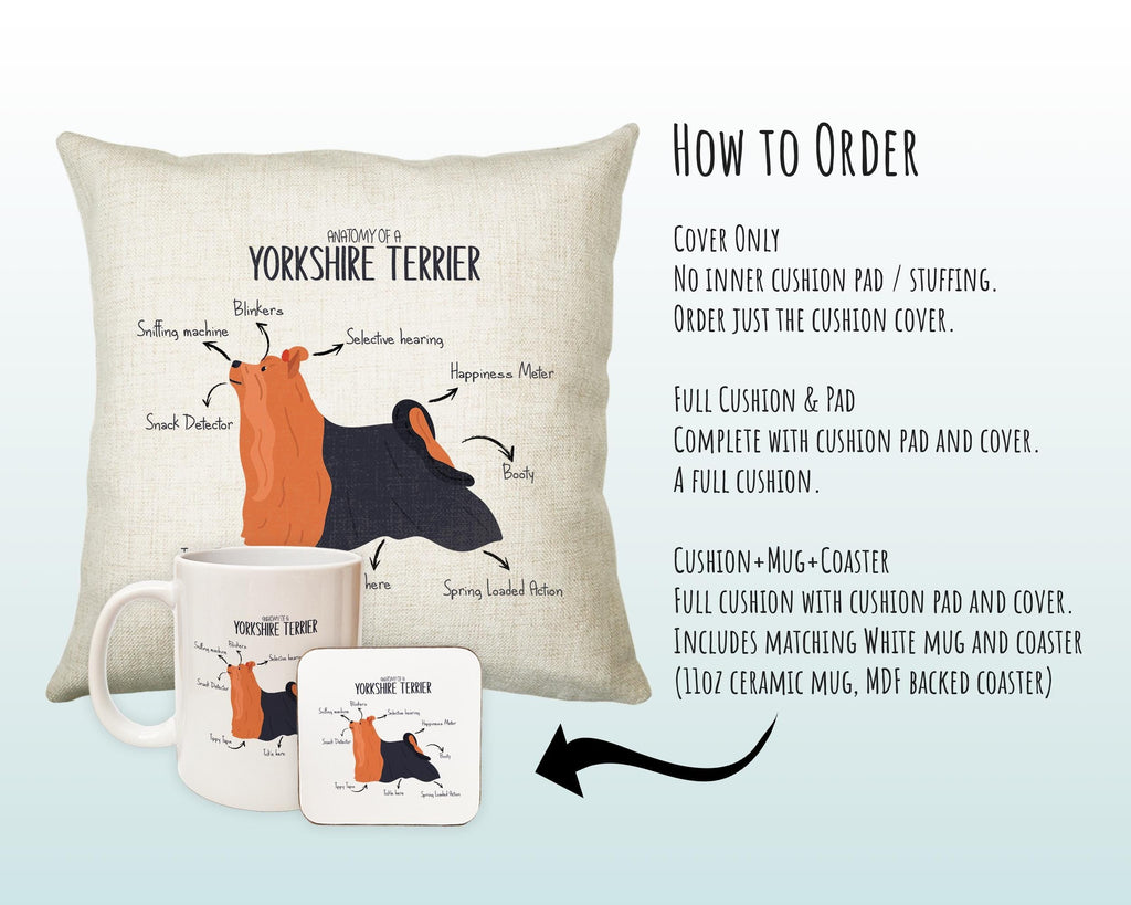 Anatomy of a Yorkshire Terrier Funny Gift For Him Or Her Cushion Pillow Bedroom Decor CS380