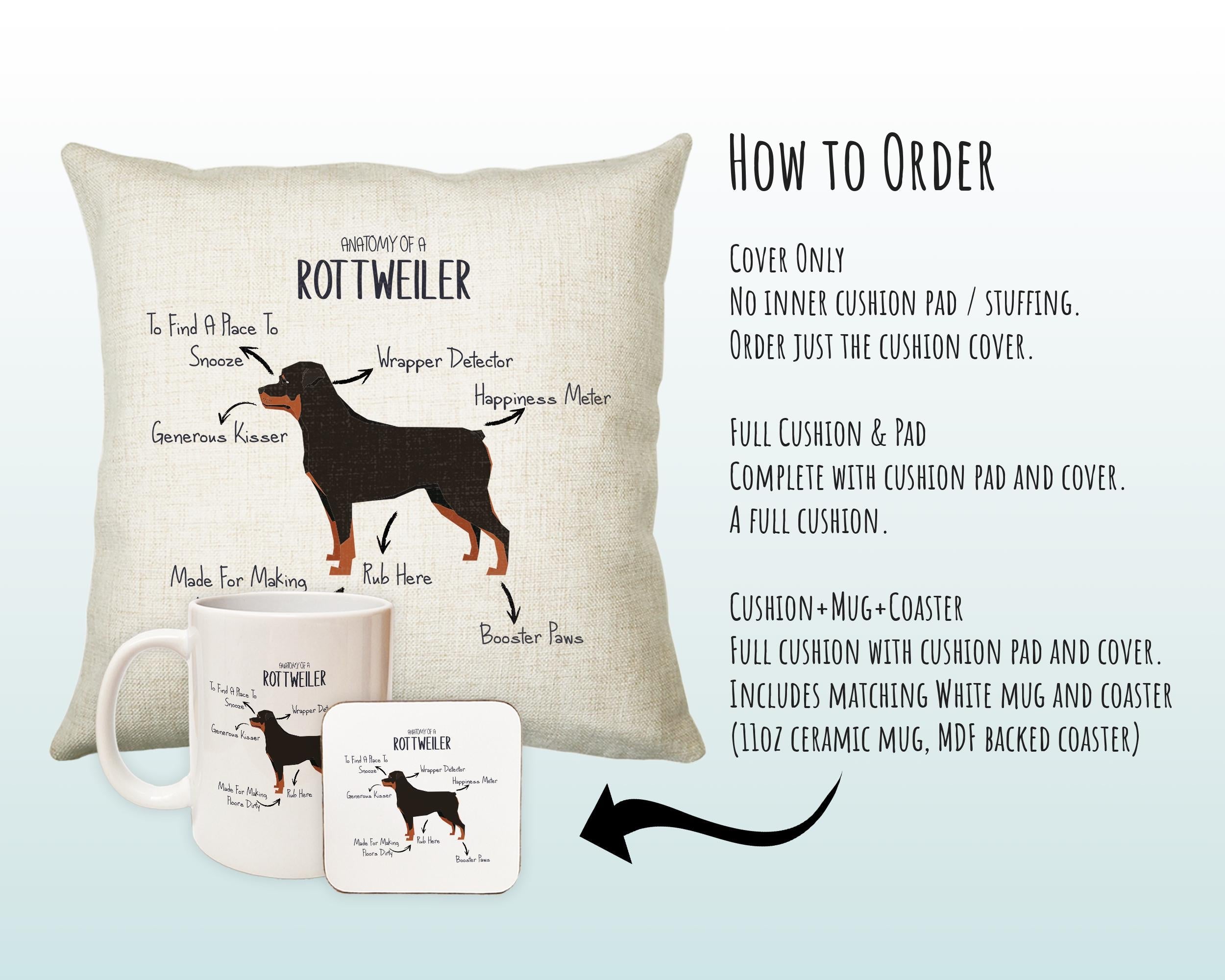 Anatomy of a Rottweiler Funny Gift For Him Or Her Cushion Pillow Bedroom Decor STC0090