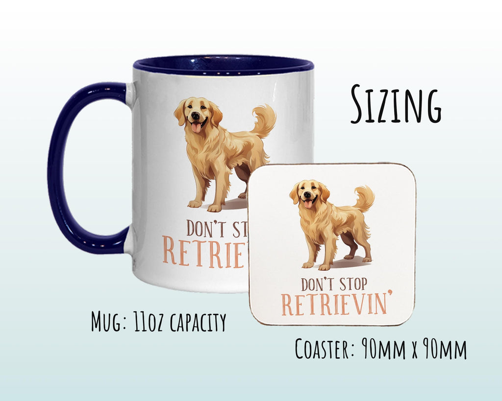 Golden Retriever Gift Mug - Ceramic Coffee Tea Chocolate Mug Coaster Golden Retriever Design for Dog Mum Dad Owner Secret Santa MG0902