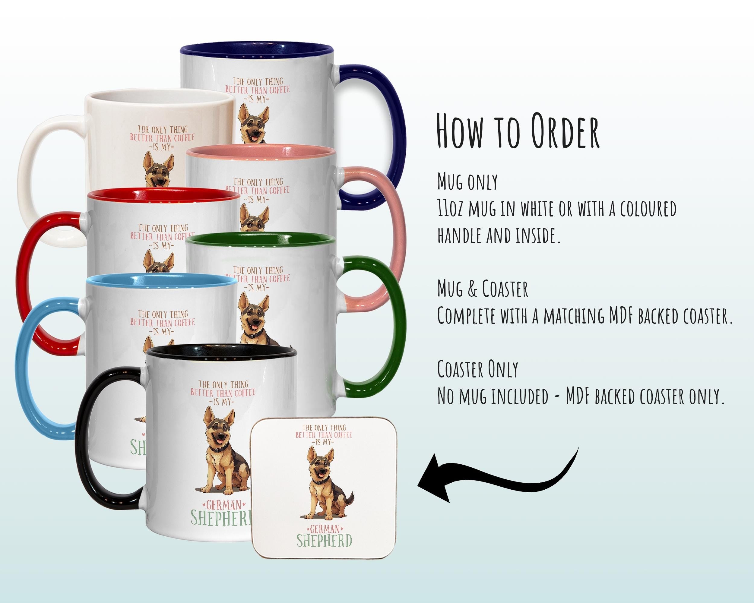 German Shepherd Gift Mug - Ceramic Coffee Tea Chocolate Mug Coaster Golden Retriever Design for Dog Mum Dad Owner Secret Santa MG0903