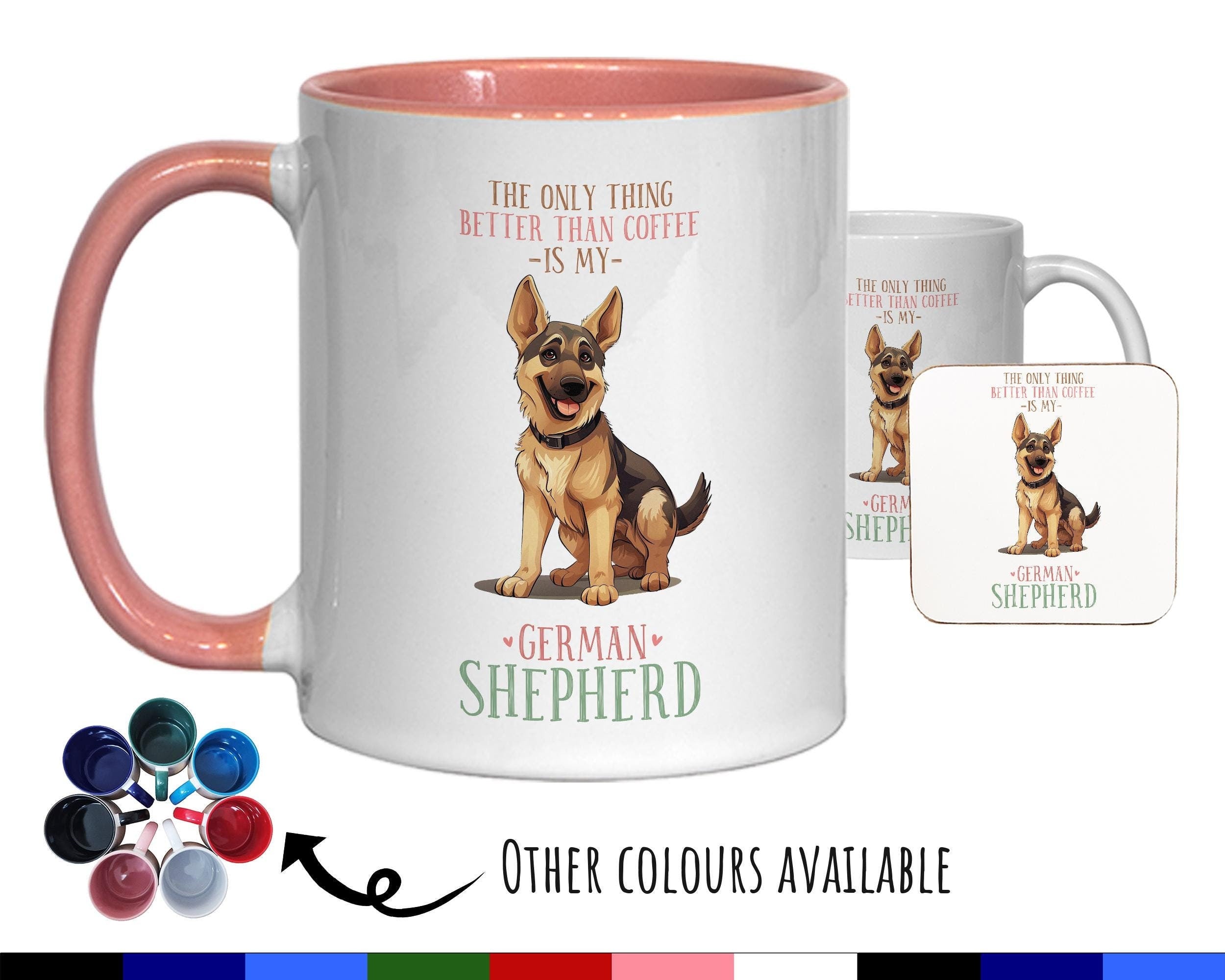 German Shepherd Gift Mug - Ceramic Coffee Tea Chocolate Mug Coaster Golden Retriever Design for Dog Mum Dad Owner Secret Santa MG0903