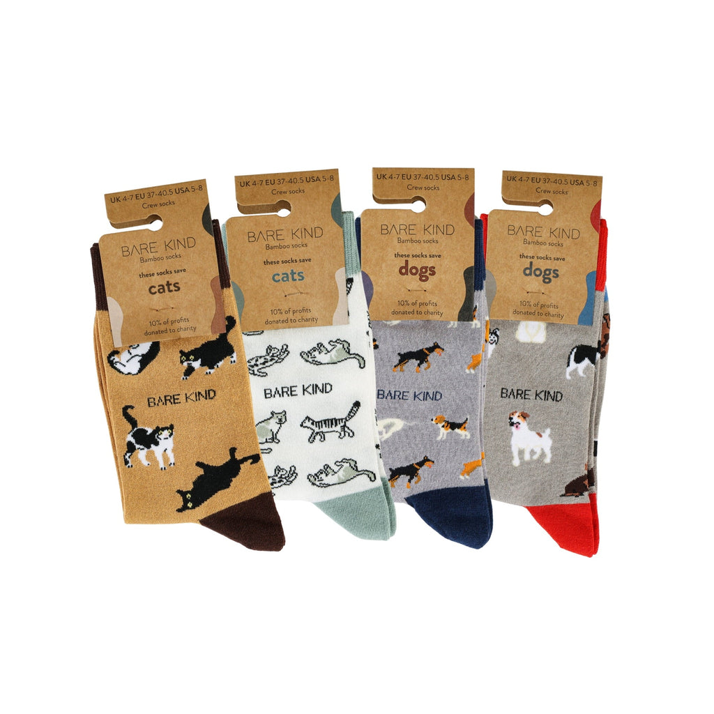 Paws & Claws Bamboo Sock Set – Cat & Dog Lover 4-Pack | Soft, Sustainable Animal Socks